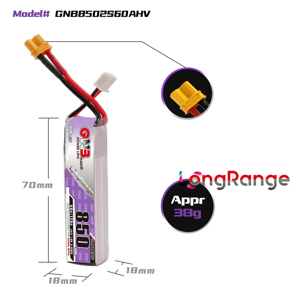 GAONENG GNB LiPo Battery 850mA - Drone Kit Racing recension och pris